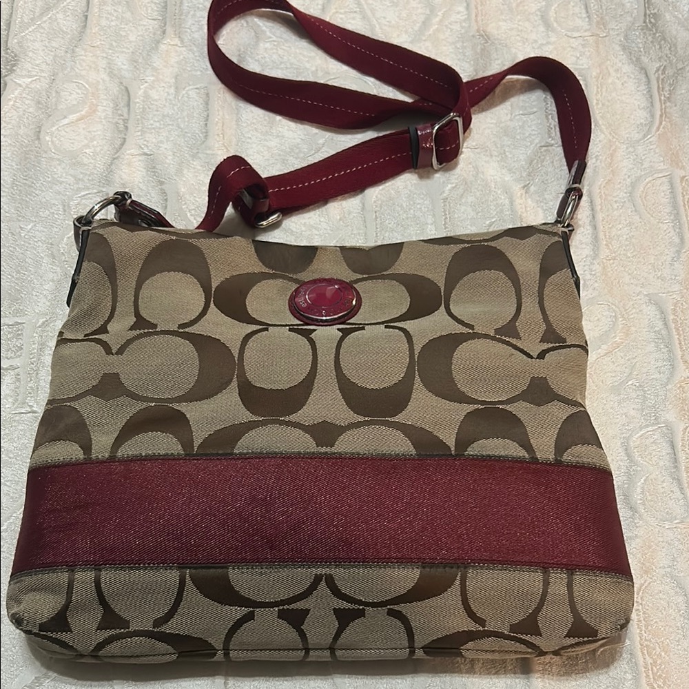 Coach Signature Crossbody Bag - Brown and Red